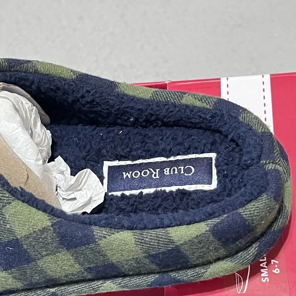 Club Room Slippers Mens Size 6-7 Green Flannel Comfort Indoor/Outdoor Shoes